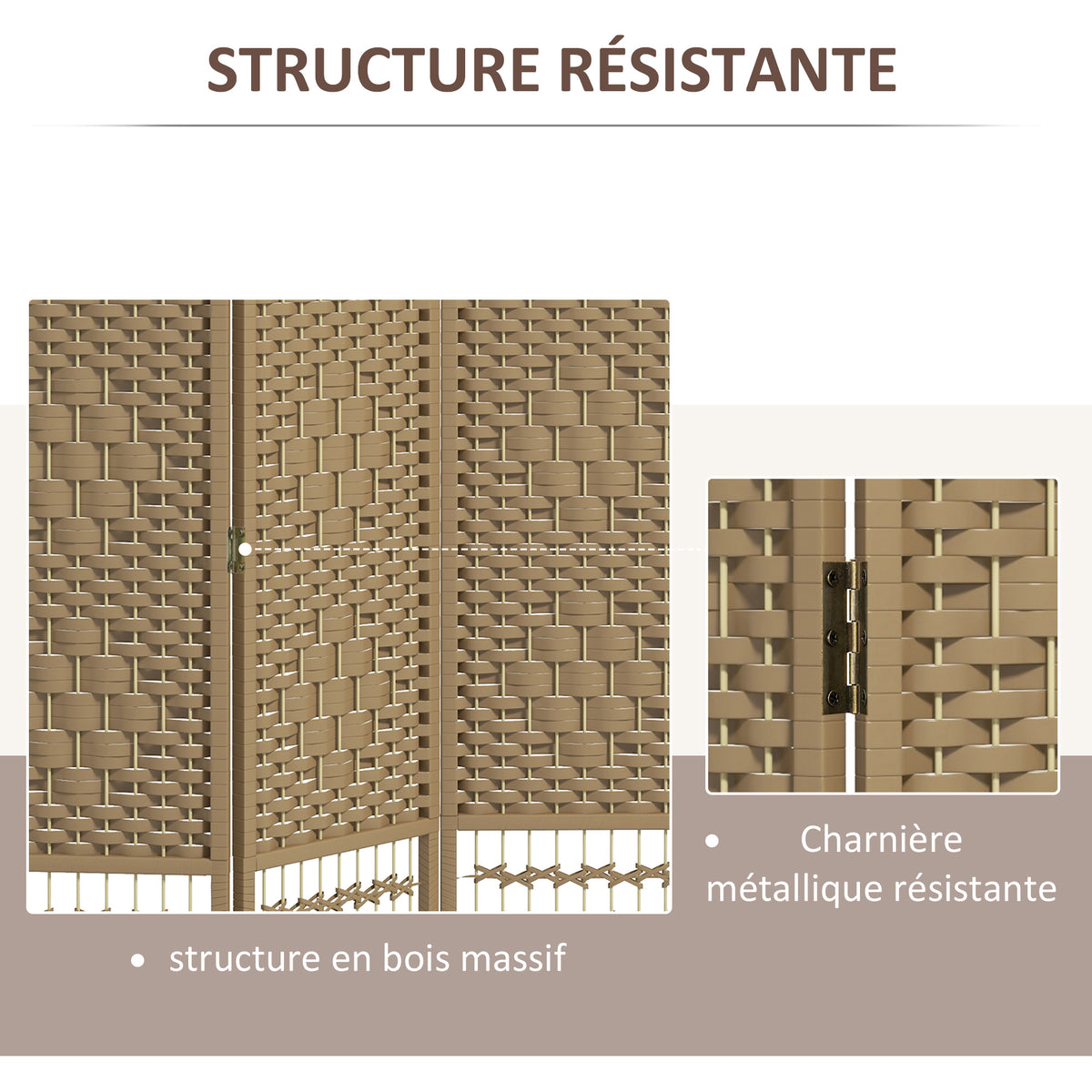 Paravent intérieur en bois séparateur de pièce cloison pliable 6 panneaux 240 x 170 cm bois naturel-4