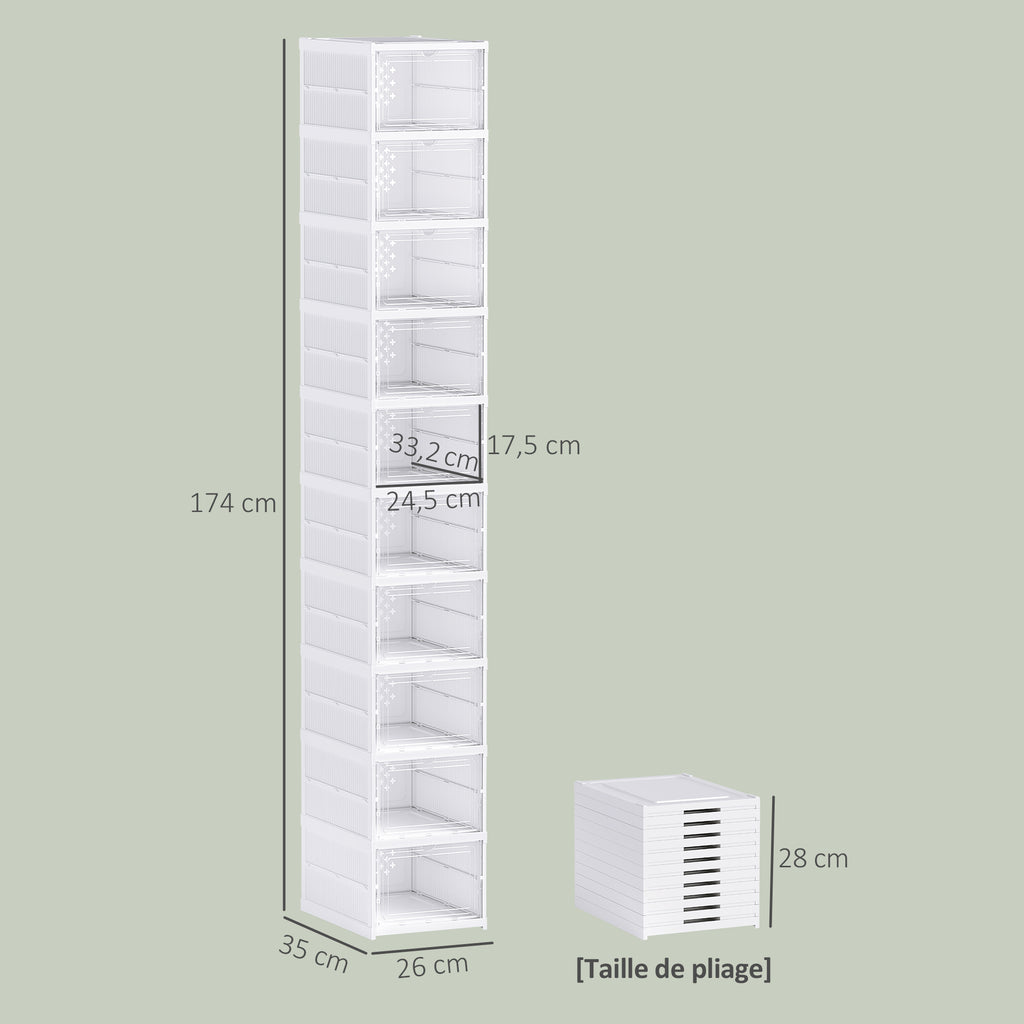 Lot de 10 boîtes à chaussures pliables en plastique empilables avec couvercles, pour pointure jusqu'à 43, blanc-2