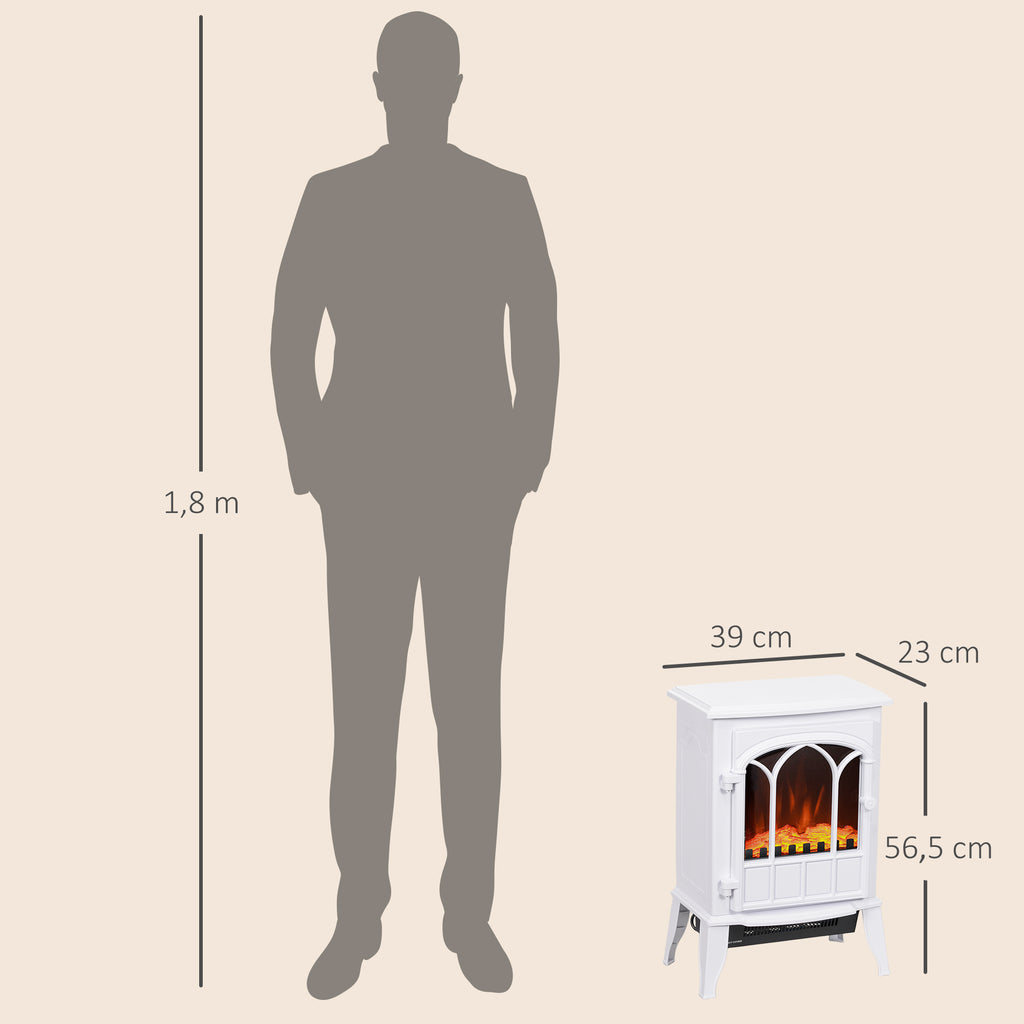 Cheminée électrique sur pied 1000/2000 W, fausse cheminée décorative avec effet flamme LED, blanc-2