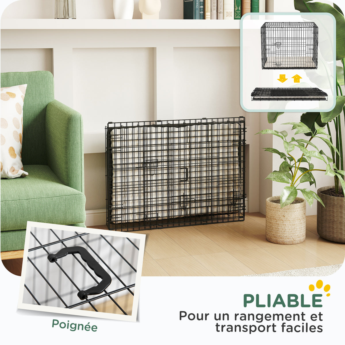 Cage pour chien cage de transport pour chien pliable avec 2 portes plateau amovible coussin lavable 75x48,5x53cm noir-6