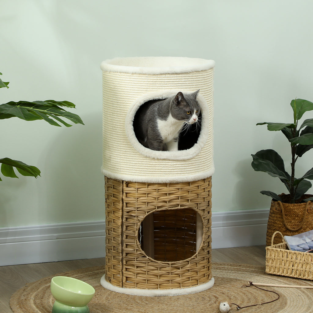 Niche pour chat d'intérieur à 3 niveaux, tour pour chat avec griffoir en sisal à griffer Ø 40 x 80 cm, crème-1