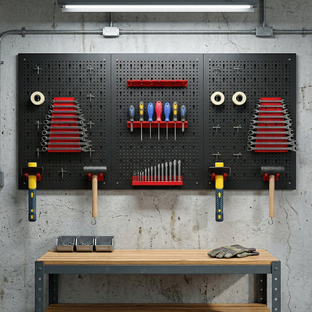 panneau perforé mural 600 x 400 mm, organiseur garage en acier avec 3 panneaux perforés, noir et rouge-6