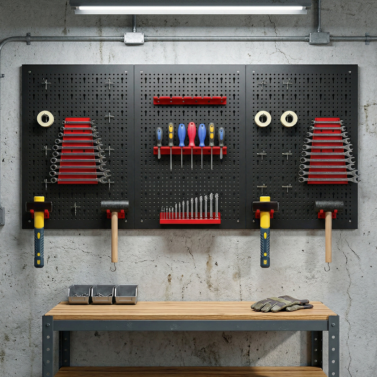 panneau perforé mural 600 x 400 mm, organiseur garage en acier avec 3 panneaux perforés, noir et rouge-6