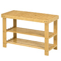 Banc avec meuble à chaussures étagères en bambou dim. 70L x 28l x 45H cm bois naturel-0