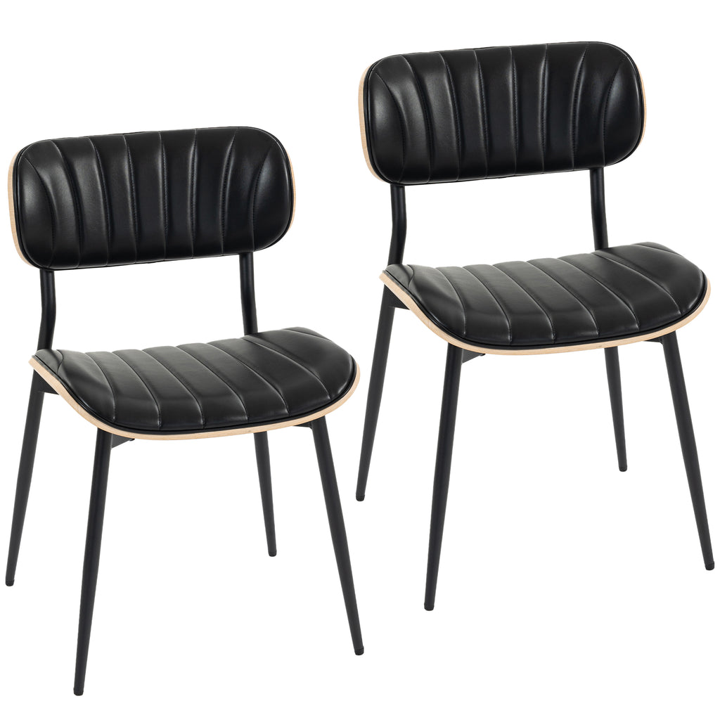 Lot de 2 Chaises de Salle à Manger, Chaises Cuisine sans Accoudoirs, Dossier Incurvé et Assise Rembourrée en PU, Noir-0