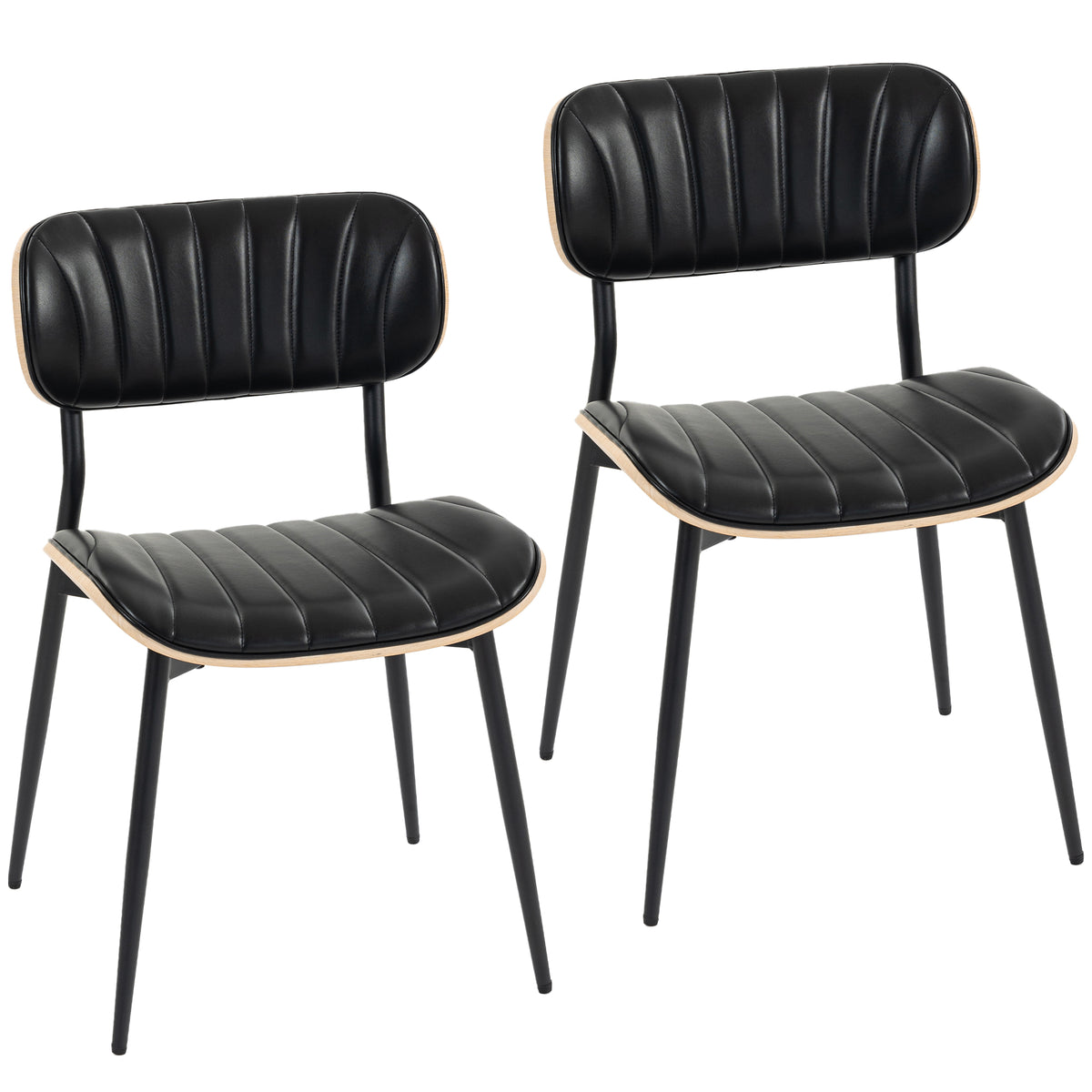 Lot de 2 Chaises de Salle à Manger, Chaises Cuisine sans Accoudoirs, Dossier Incurvé et Assise Rembourrée en PU, Noir-0