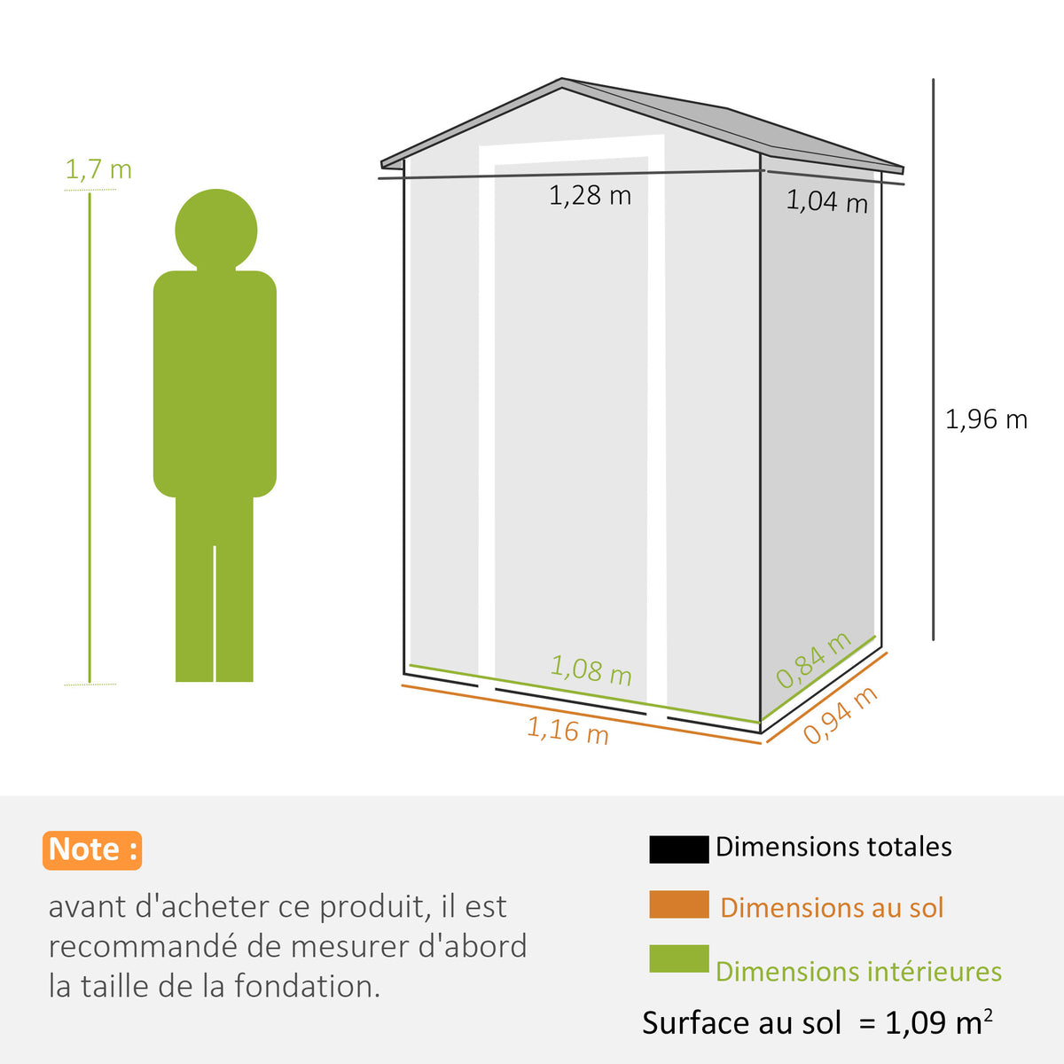 Abri de jardin en plastique avec plancher porte verrouillable fenêtre et ventilation  128 x 104 x196 cm gris-2