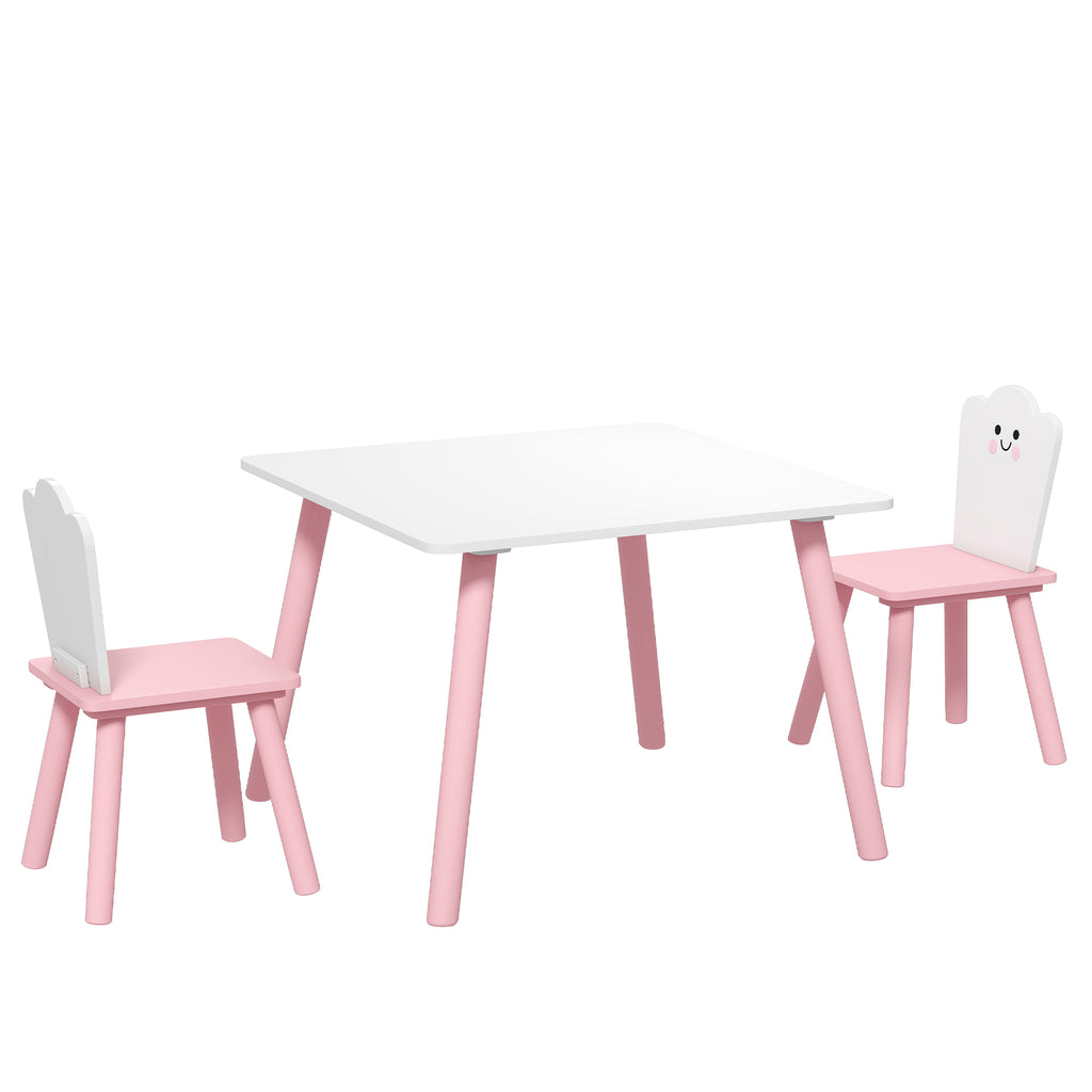 Table enfant avec chaise, ensemble table et 2 chaises en bois pour dessiner, jouer, étudier, rose-0