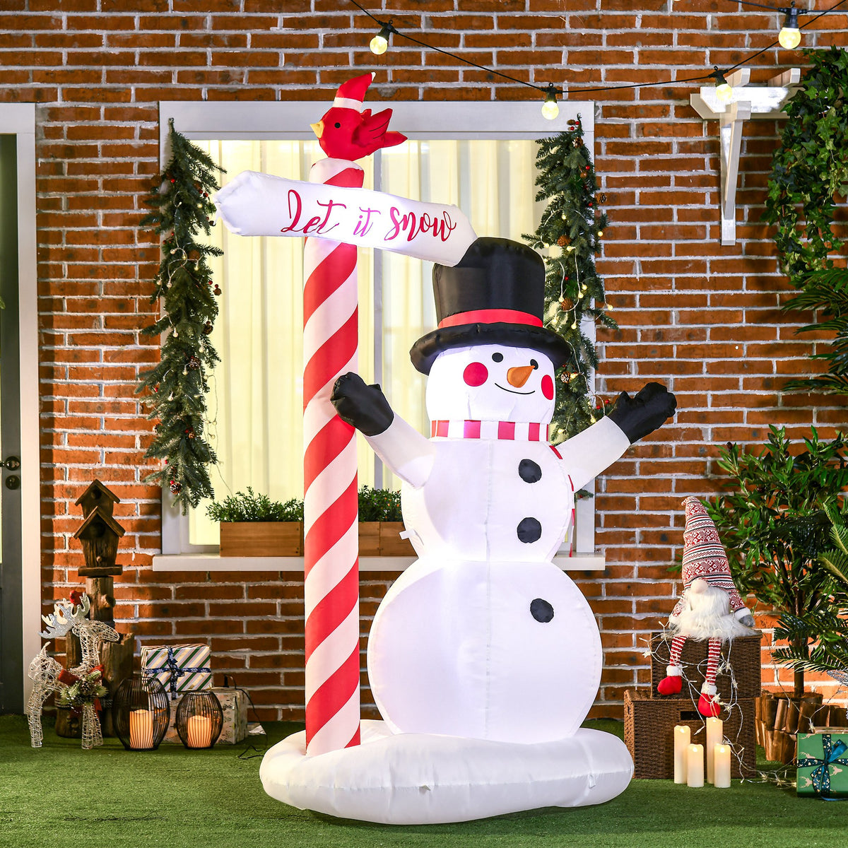 Bonhomme de neige gonflable avec pancarte 3 LED polyester imperméable hauteur 213 cm blanc-1