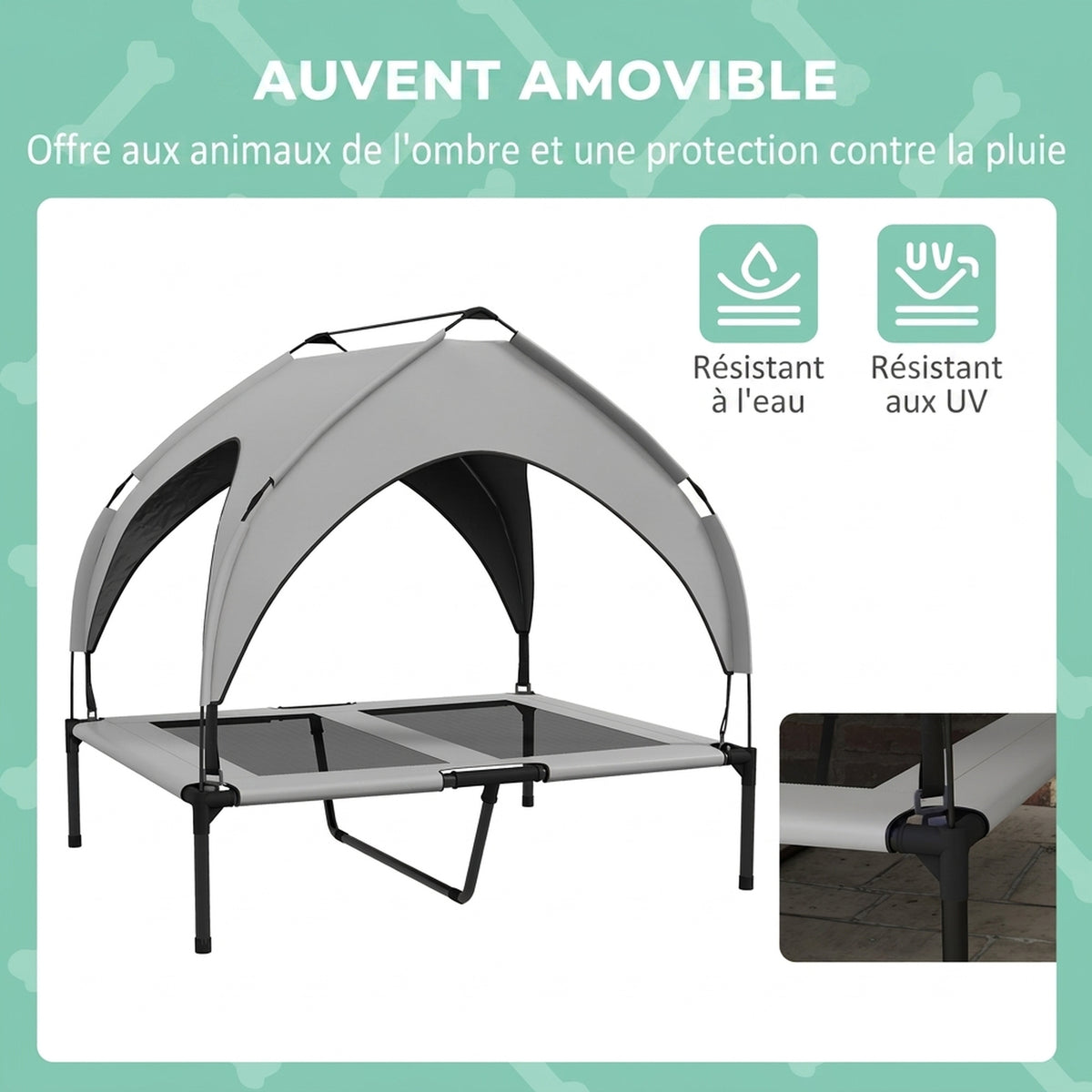 Lit pour chien chat sur pieds grand confort velum anti-UV oxford sac de transport inclus 91 x 76 x 85 cm gris-4