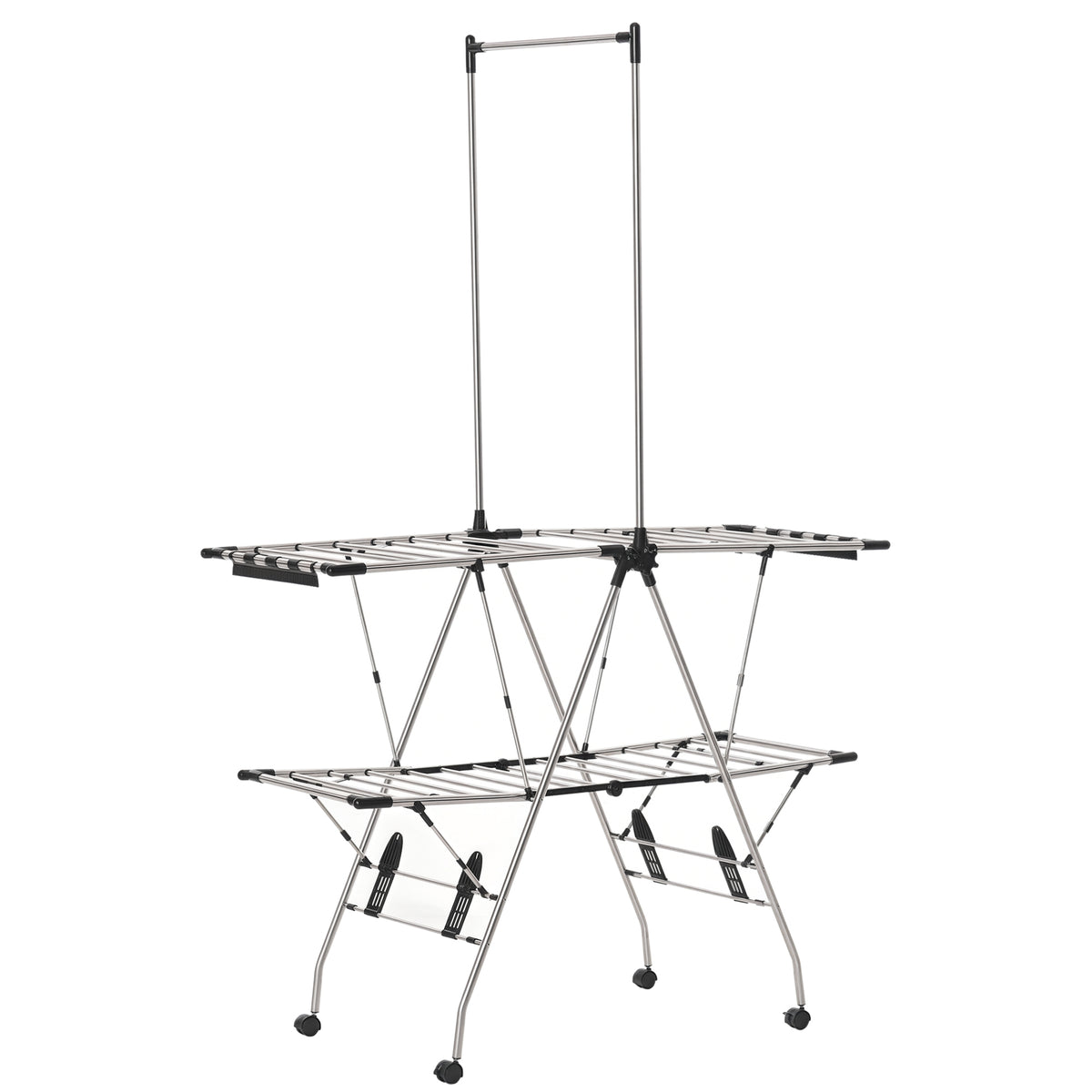 Séchoir à linge étendoir pliable avec roulettes grand espace d'étendage acier inoxydable 138,5 x 63 x 208 cm-0