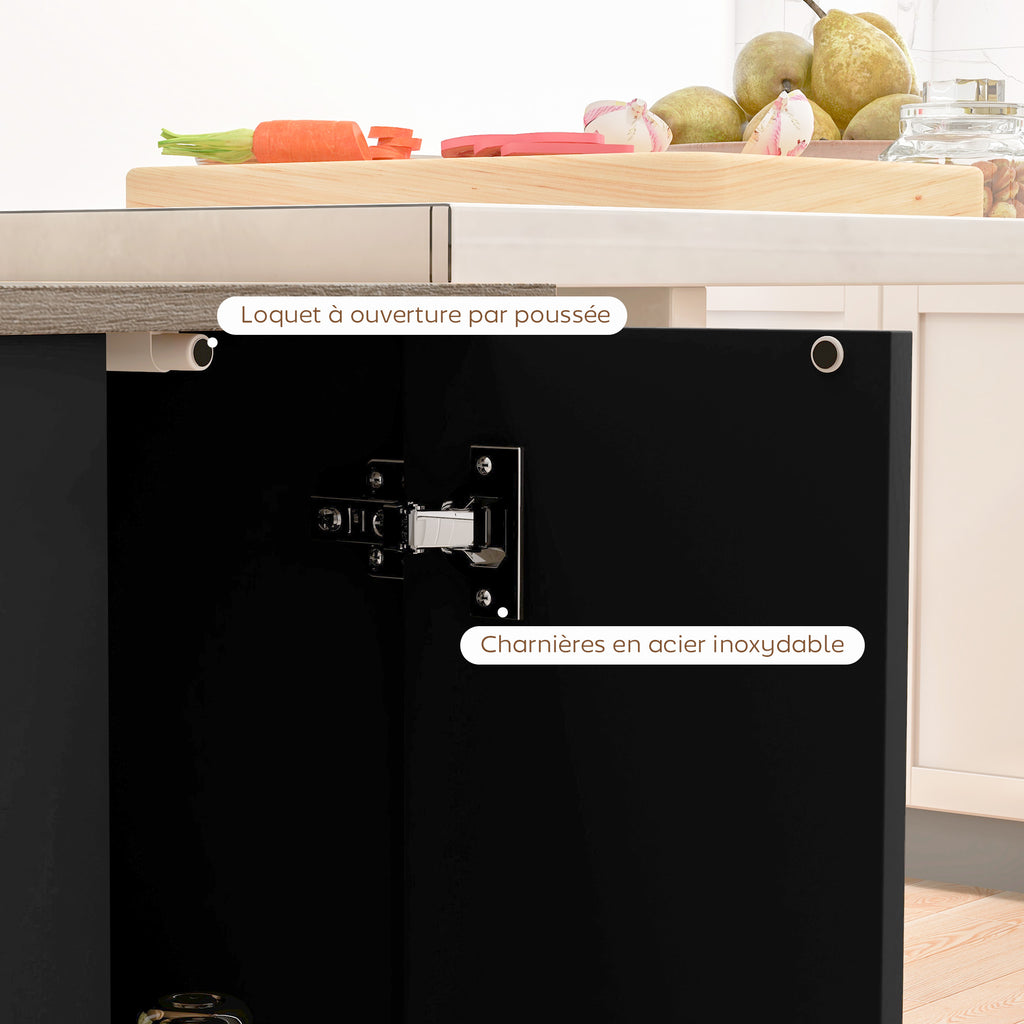 Desserte îlot de cuisine étagère réglable 2 compartiments ouverts 2 placards plan de travail effet bois 105 x 60 cm noir-6