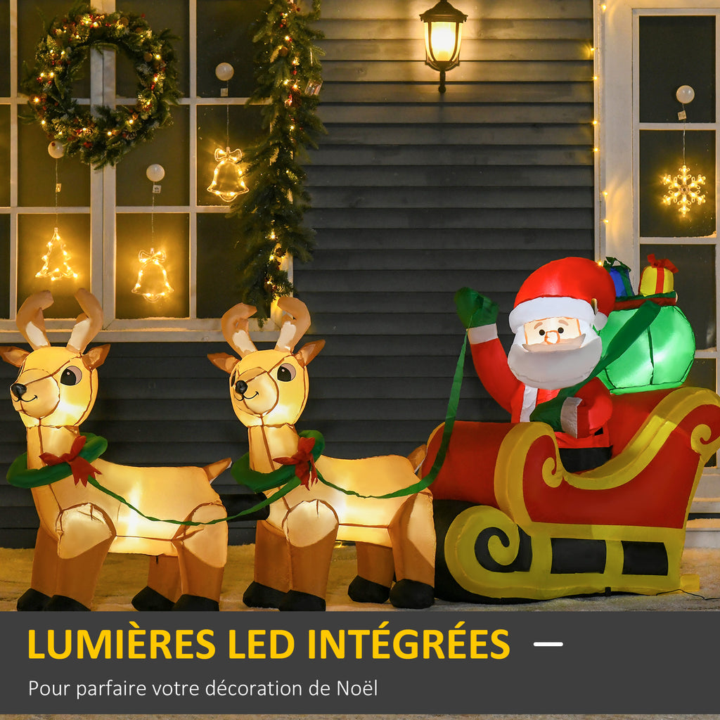 Père Noël Gonflable LED dim. 240L x 57l x 112H cm avec traîneau, Rennes, hotte 6 LED Polyester imperméable-3