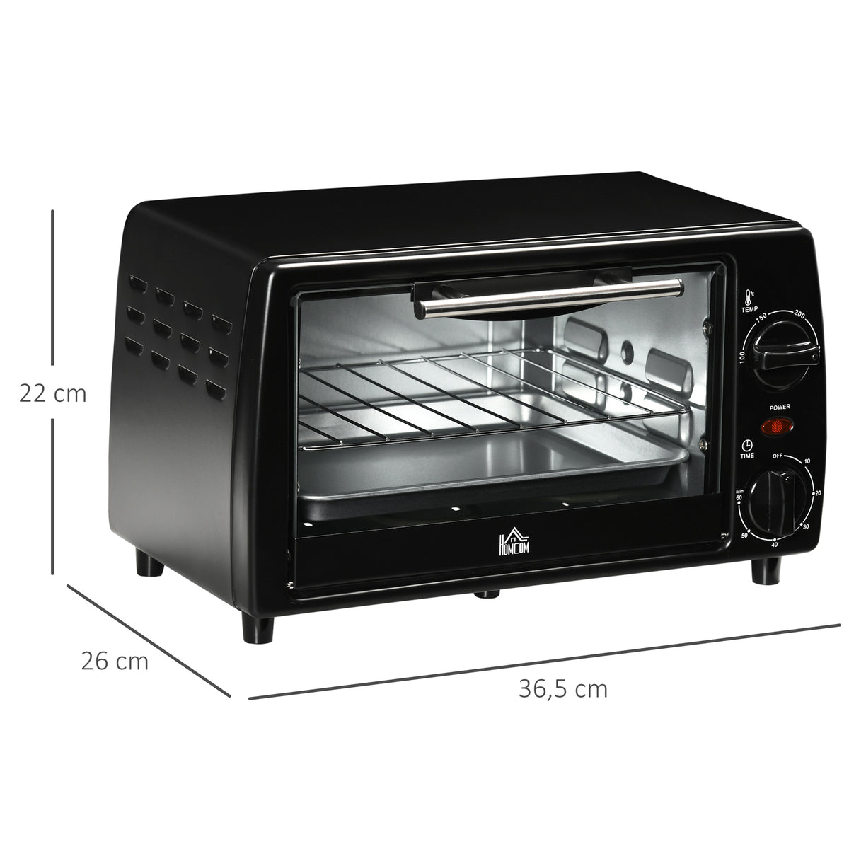Mini four électrique 10L 1 grille et 1 plateau température réglable de 100°C à 230°C Minuteur 60 min 36,5x26x22 cm Noir-2