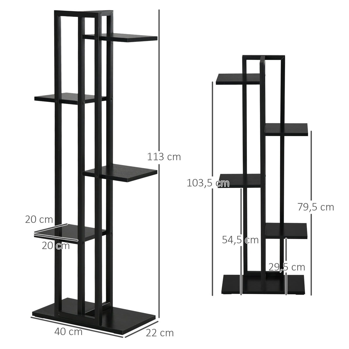 Étagère à fleurs en acier 5 niveaux intérieur et extérieur support de plantes pour jardin balcon salon 40x22x113cm noir-2
