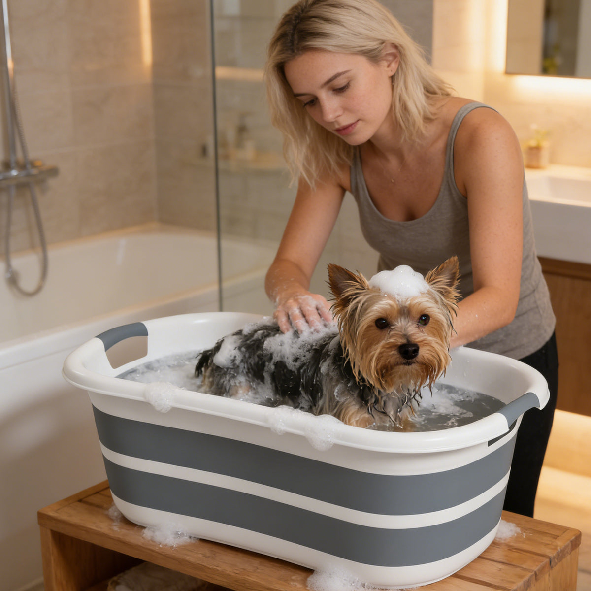 Baignoire pour Chien, Baignoire Pliable et Portable avec Trou de Drainage, pour Petits Chiens et Chiots, Gris-6