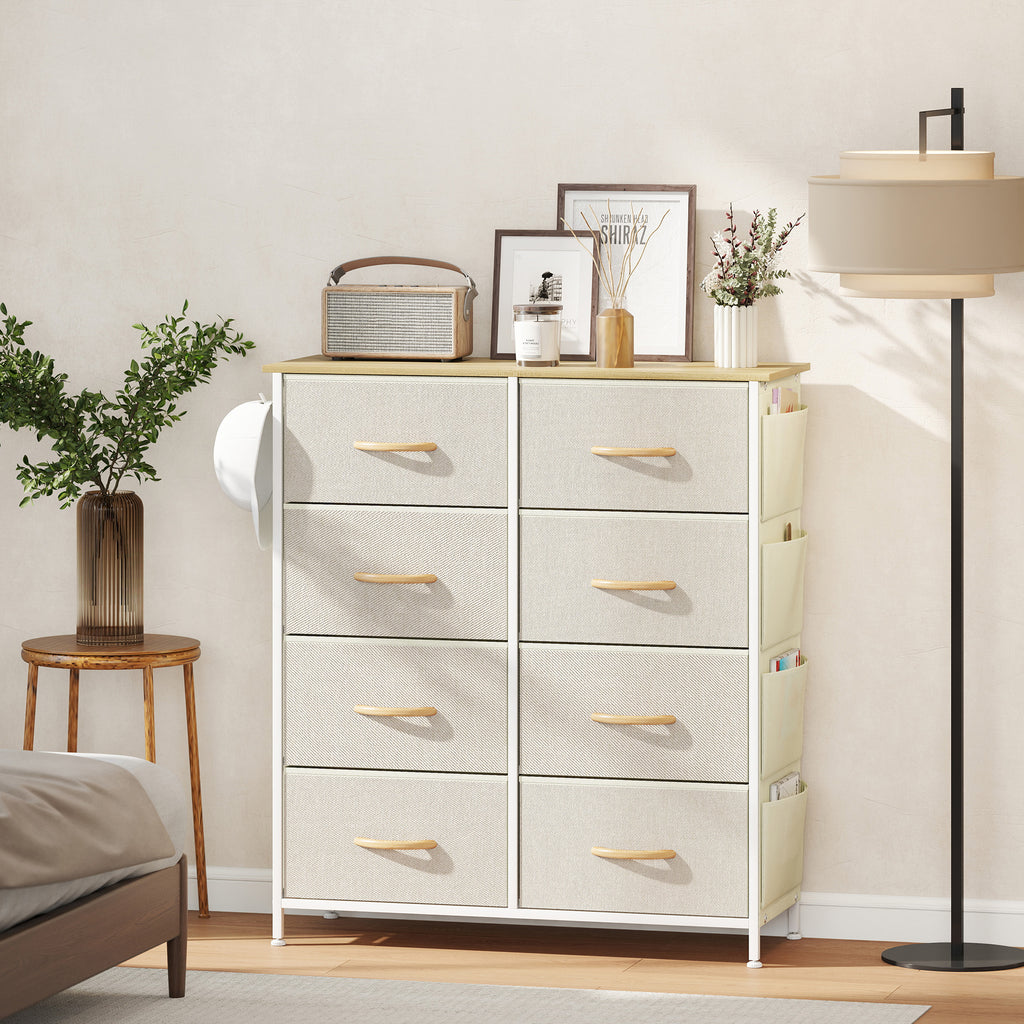 Commode 8 tiroirs en tissu, meuble de rangement avec 4 poches, 2 crochets, structure en acier, 86 x 30 x 94,5 cm, beige-1