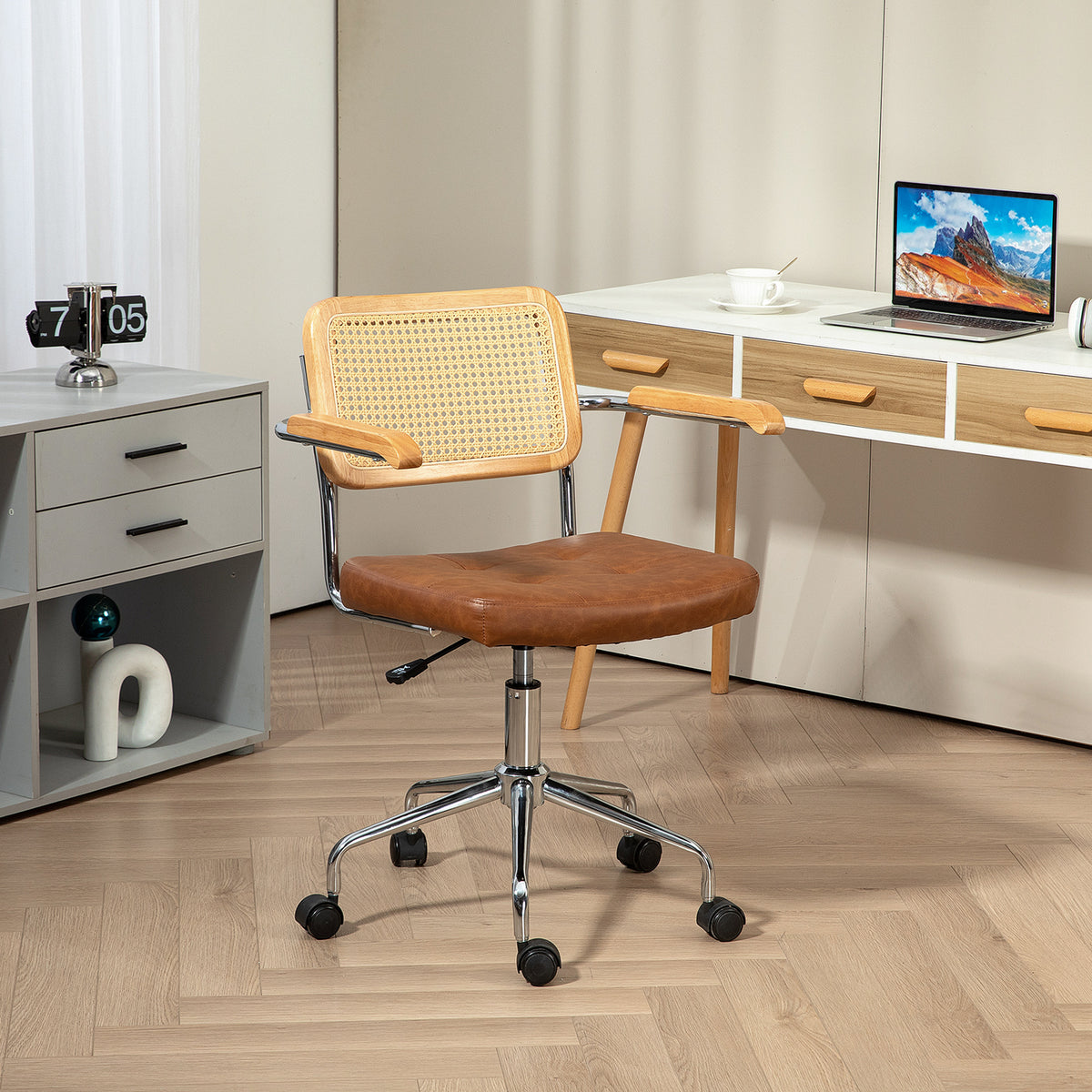 Chaise de bureau fauteuil de bureau fonction basculante hauteur réglable assise pivotante 60l x 55,5P x 82-90H cm marron-1