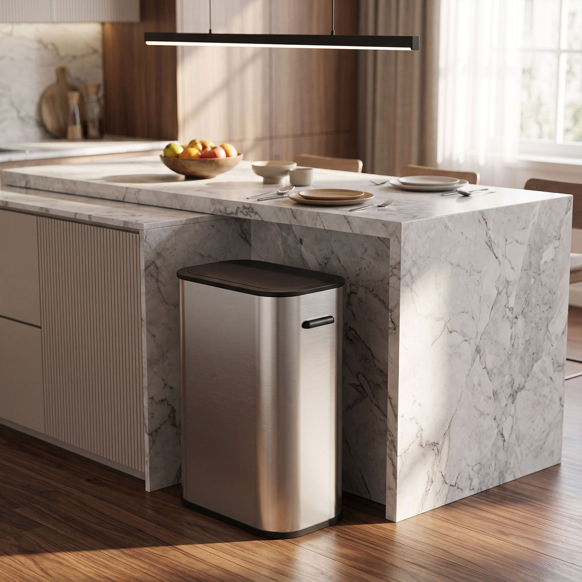 Poubelle de Cuisine Automatique 55L en Acier Inoxydable, Couvercle à Fermeture en Douceur, Fonctionne sur Piles, Argent-8
