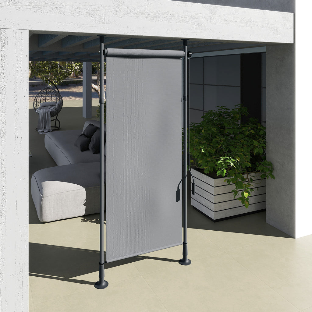 Store manuel rétractable sur pied longueur réglable manivelle installation sans perçage métal alu. polyester gris foncé-7