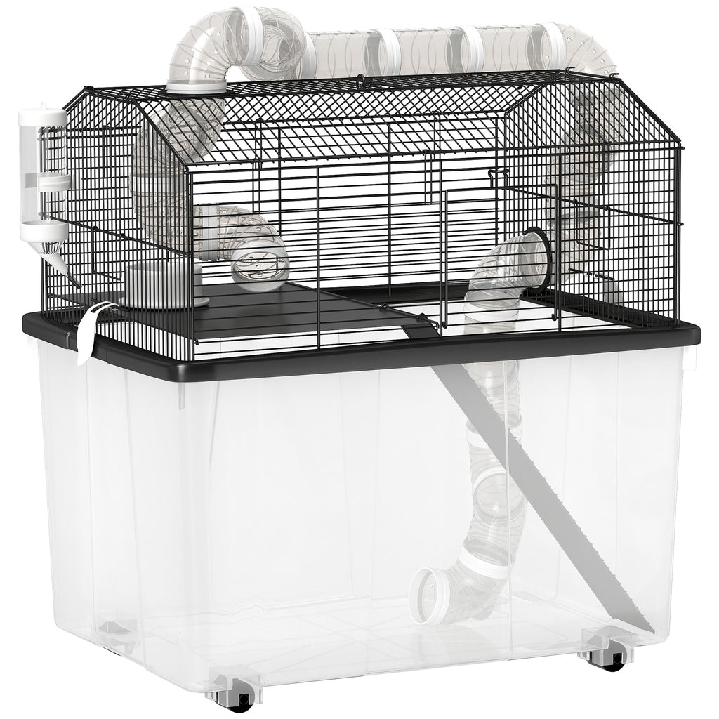 Cage pour hamster portable cage pour hamster avec rampe, gamelle, bouteille d'eau système de tuyaux 58 x 43 x 57 cm noir-0