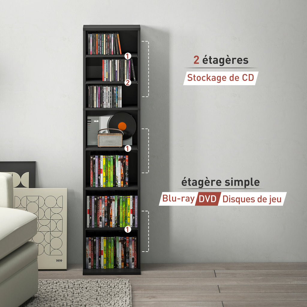 Rangements pour CD et DVD 9 compartiments et 6 étagères réglables capacité max. 260 CD/120 DVD 33 x 24 x 140 cm noir-7