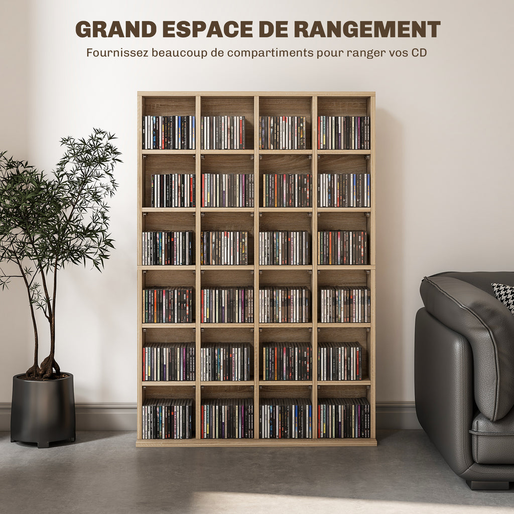 Meuble de rangement multimédia 456 CD/ 336 DVD - bibliothèque en bois avec étagères réglables 89 x 130,5 cm bois naturel-3