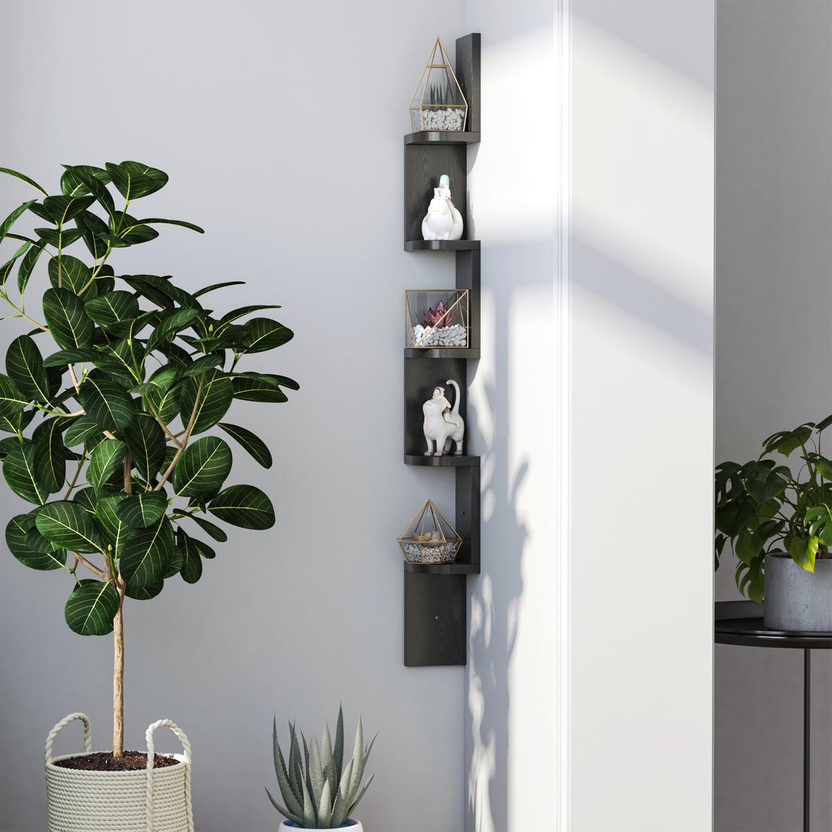 Étagère d'angle Murale à 5 Niveaux Hauteur 120 cm Forme de Zigzag en Bois Noire-9