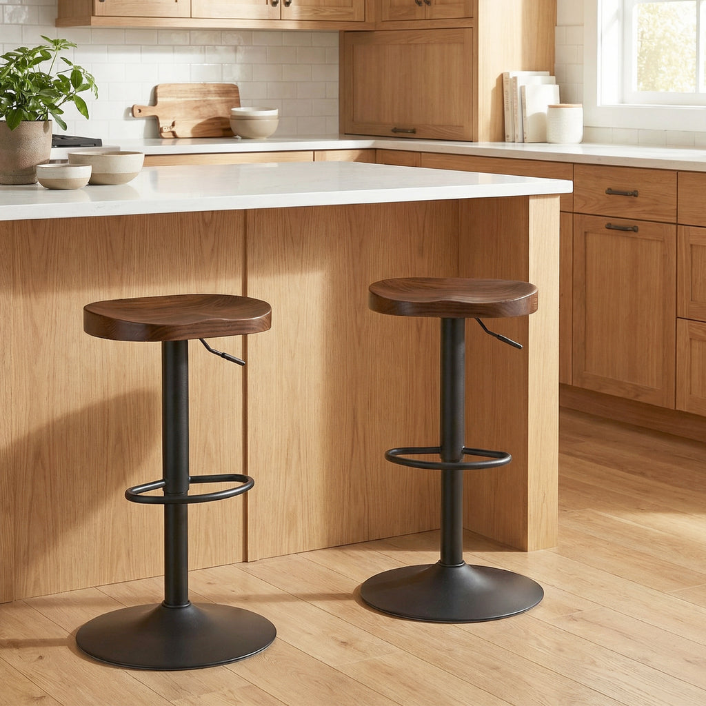 Tabourets de Bar Lot de 2 Réglables Pivotants Chaises de Cuisine avec Siège en Bois d'Orme Marron Foncé-7