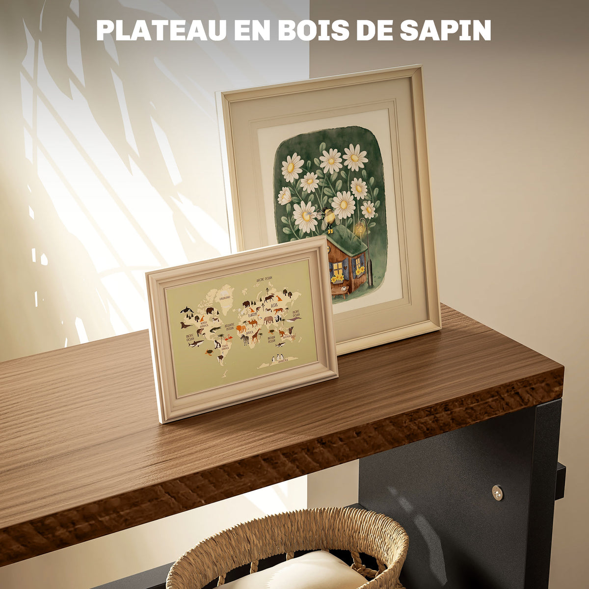 Chariot de rangement sur roulettes 3 niveaux de rangement et poignée, dim. 51,5l x 13P x 80H cm-5