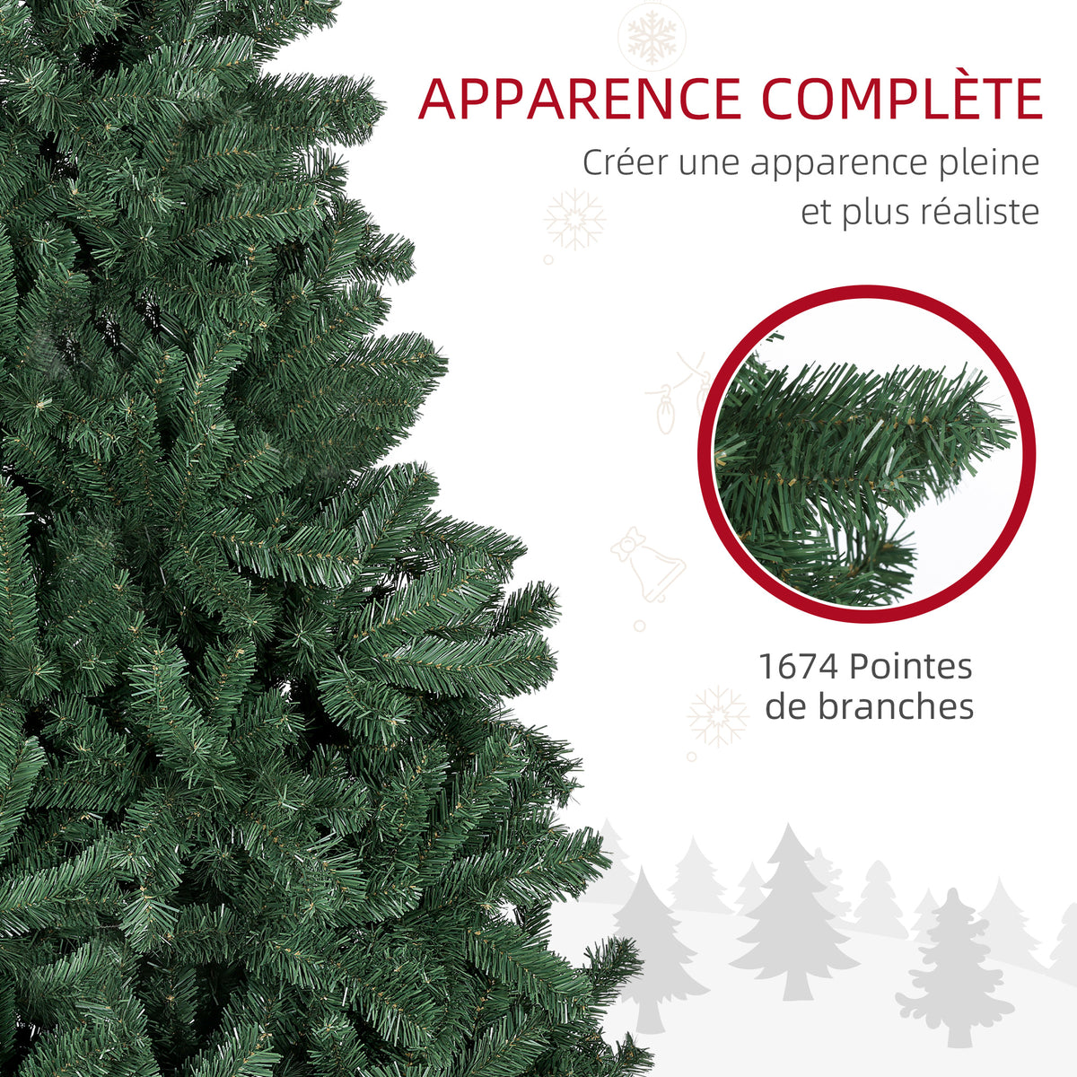 Sapin de Noël artificiel 210 arbre de Noël avec support en métal pliable, 1674 branches, décoration de Noël réaliste-4