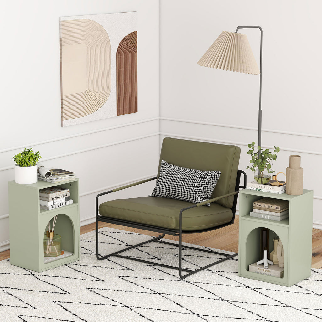 Lot de 2 tables de chevet, table de nuit avec compartiments ouverts, design arqué, 40 x 30 x 60 cm, vert clair-5