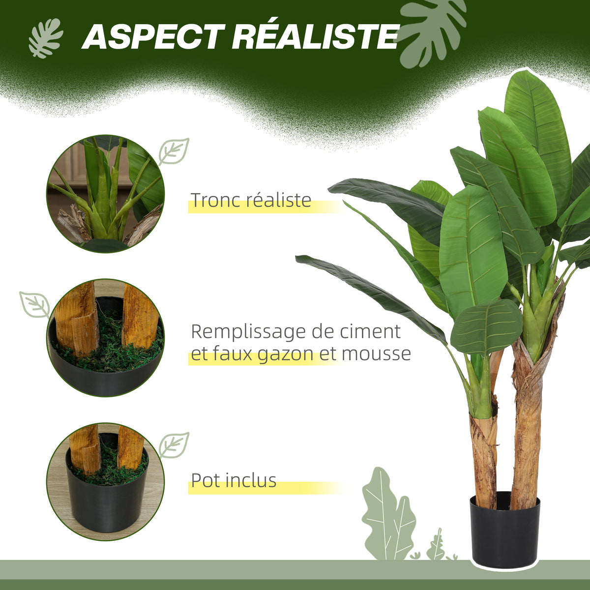 Lot de 2 plantes artificielles intérieurs 120 cm bananiers en pot décoration pour maison, bureau, salon, chambre-3