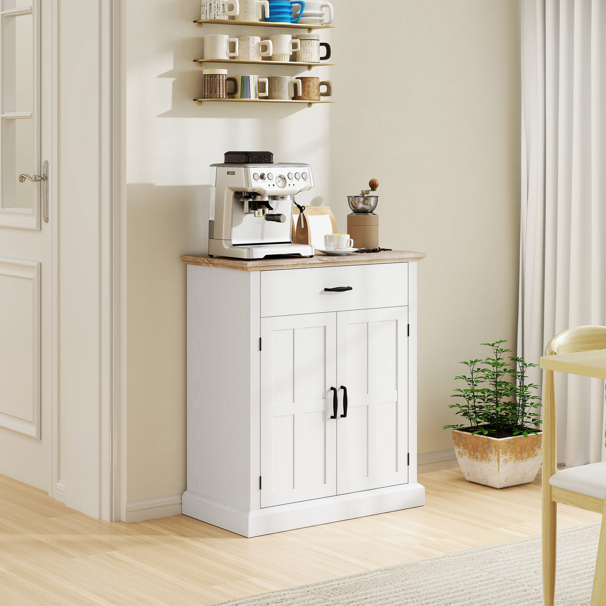 Buffet salon style moderne avec placard à 2 portes, tiroir et étagère réglable, 75,2 x 40 x 91,5 cm, blanc-1