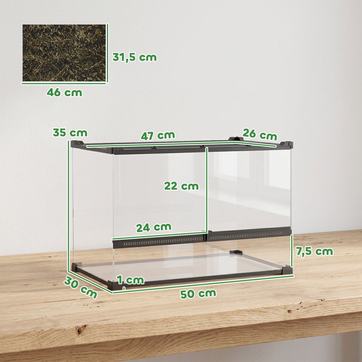 Boîte à Reptiles avec Panneau de Fond, Fermeture Sécurisée Par Rotation, Ventilation Frontale, 50x30x35cm, Noir-2