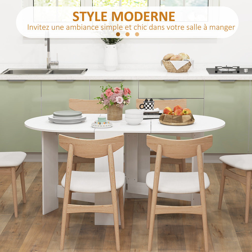 Table à manger pliante, table pliante cuisine ovale jusqu'à 6 personnes, pour petits espaces, salle à manger, blanc-3