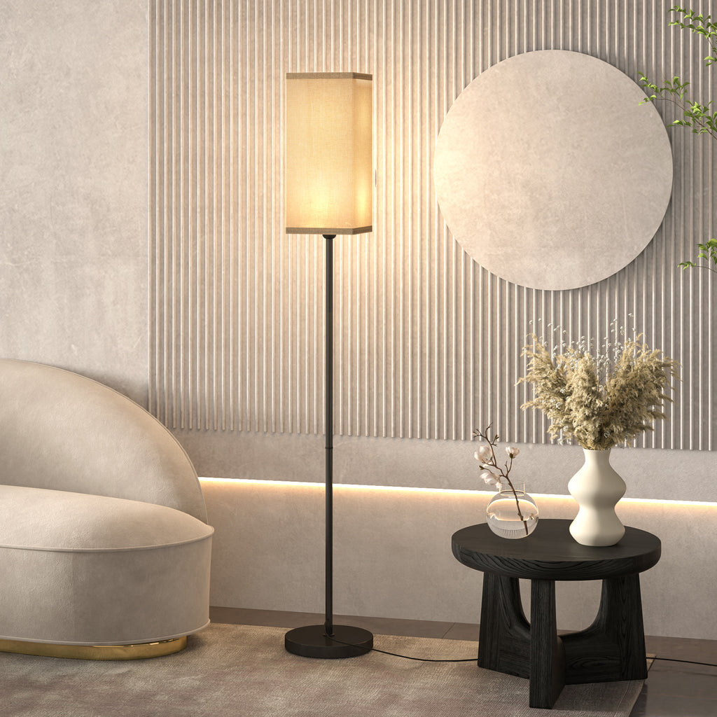 Lampadaire sur pied salon lampe salon sur pied avec abat-jour beige effet lin interrupteur à pied Ø 25 x 161,5 cm noir-1