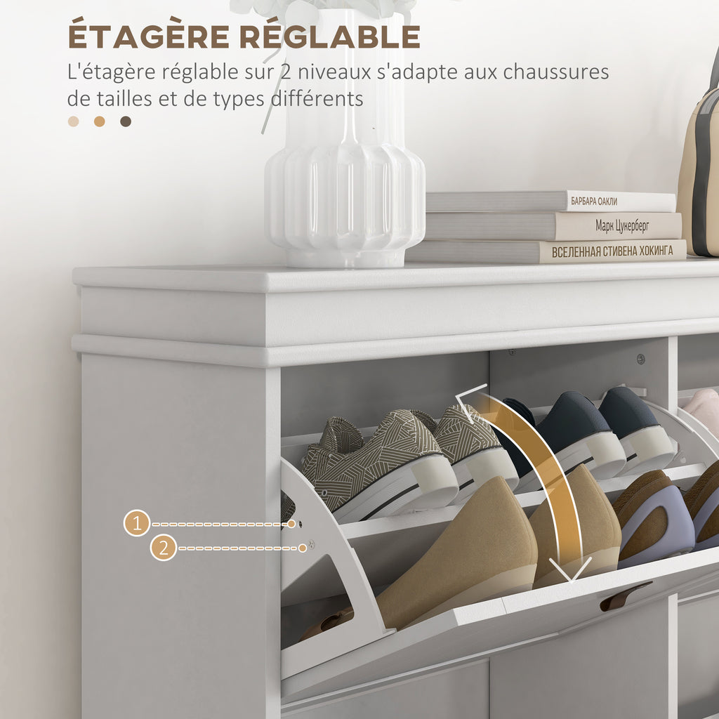 Meuble à chaussures 20 paires, armoire à chaussures, 4 tiroirs rabattables, étagères réglables, 105x24x82,5cm, blanc-4