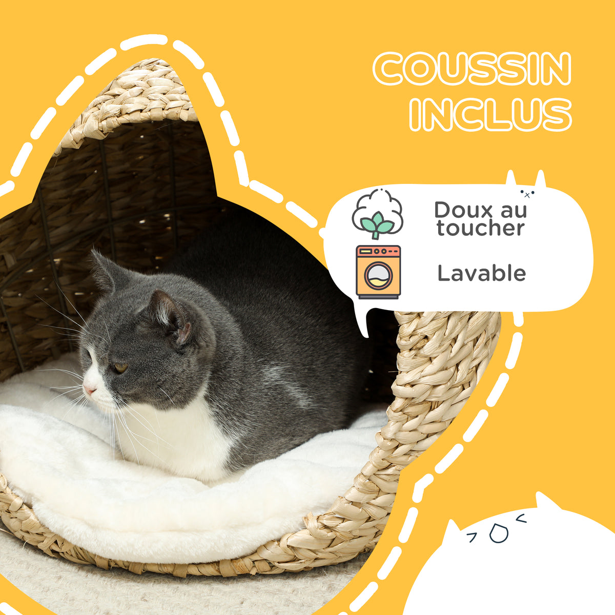 Panier pour chat maison pour chats coussin moelleux intérieur spacieux en quenouille 45 x 41 x 37 cm marron-4