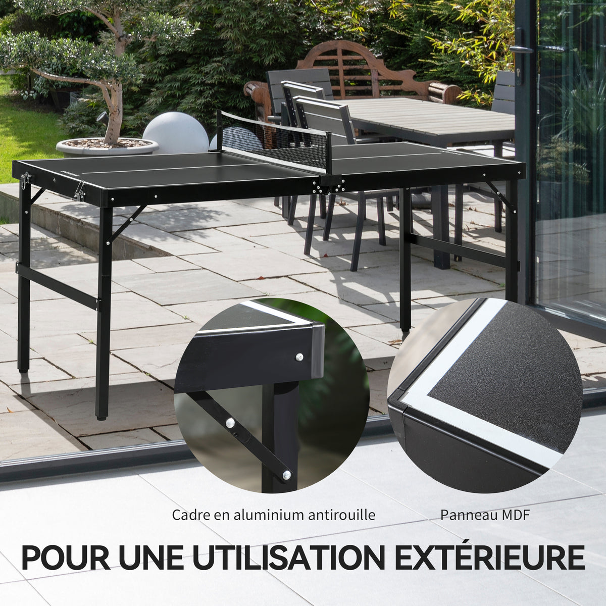 Mini table de ping pong pliable table de ping-pong d'intérieur avec filet, balles, poignée, 152 x 76 x 72 cm noir-4