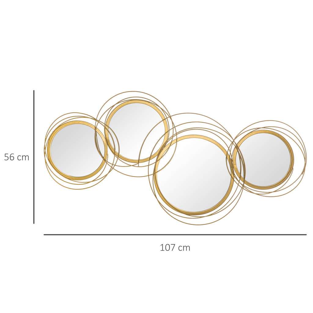 Ensemble de 4 miroirs ronds en métal dorés 107 x 56 cm-2