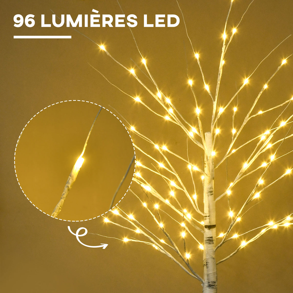 Arbre lumineux LED, décoration lumineuse blanc chaud, 96 LEDs 180 cm, décoration de noël, chambre, maison, blanc-3