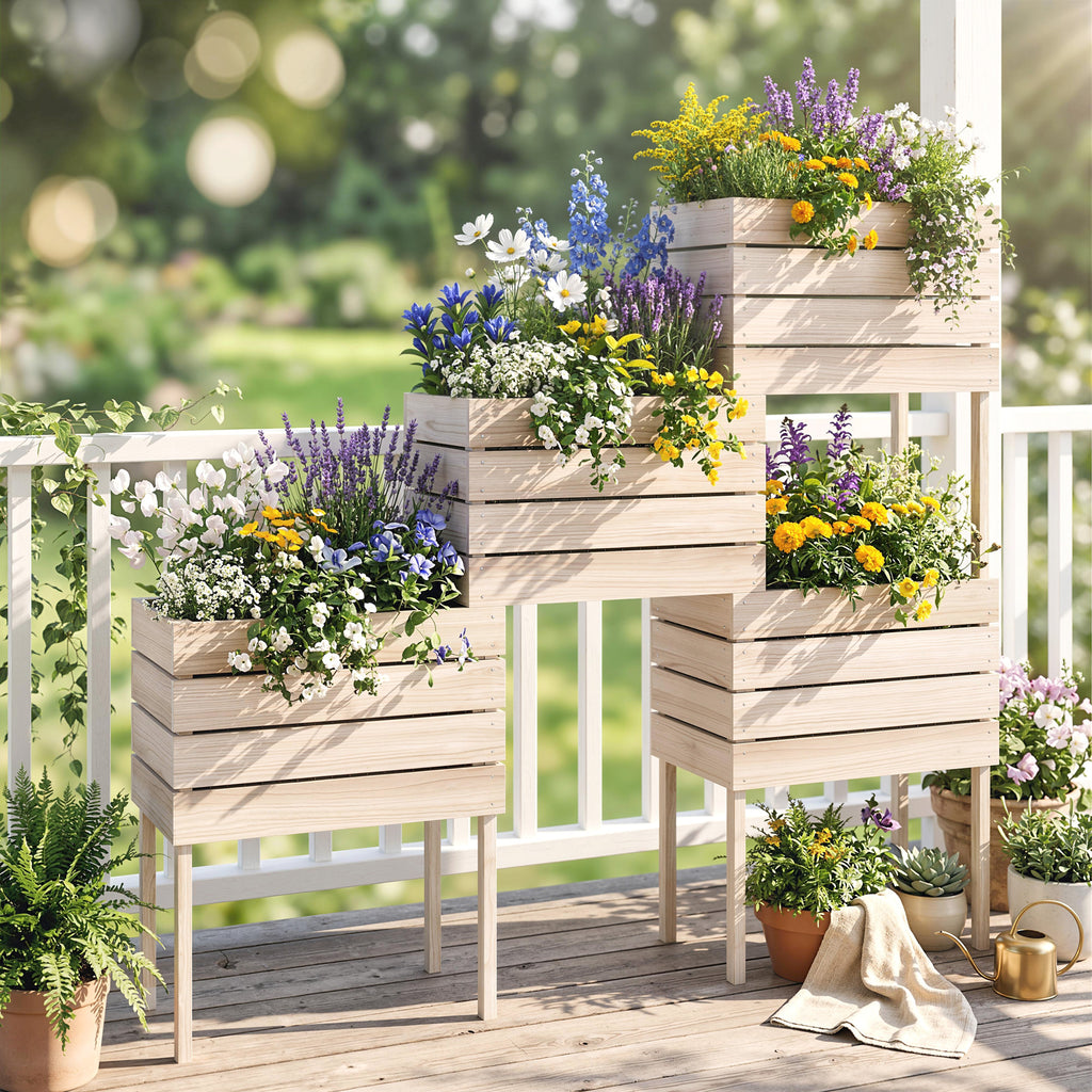 Jardinières sur Pieds carrés potagers - Lot de 4 jardinières sur Pied modulables - 50L x 30l x 60H cm-1