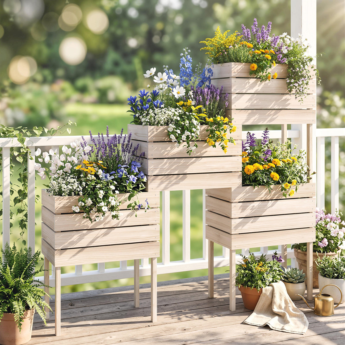 Jardinières sur Pieds carrés potagers - Lot de 4 jardinières sur Pied modulables - 50L x 30l x 60H cm-1