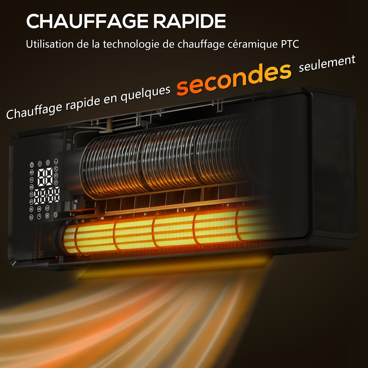 Chauffage mural en céramique 1000/2000W, radiateur électrique, ventilateur, thermostat, minuterie, 54x18,7x12,3cm, noir-3