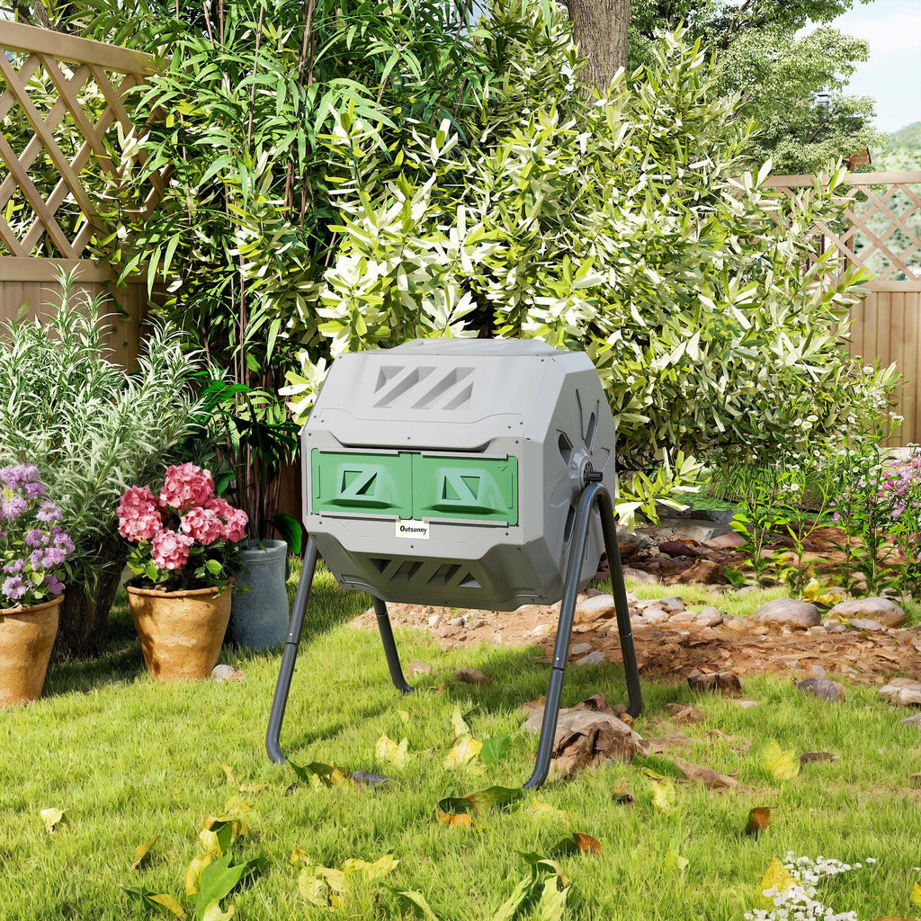 Composteur de Jardin - bac à Compost pour déchets - Rotatif 360° - Double Chambre 160 L - Acier PP Gris-7