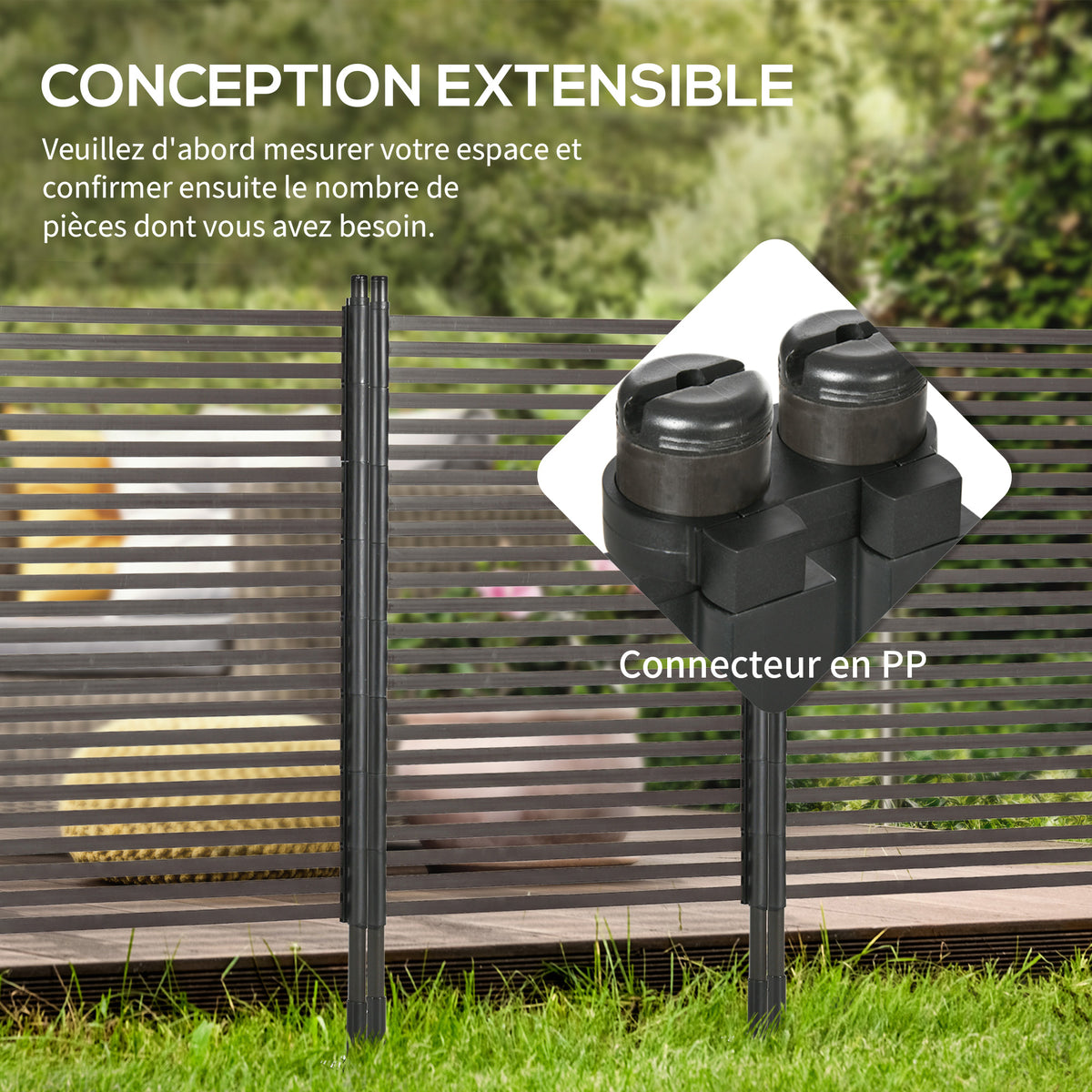 Panneau clotûre de jardin brise vue en métal extérieur avec pieds ou piquets à planter, modulaire, 93L x 22l x 150H cm-3
