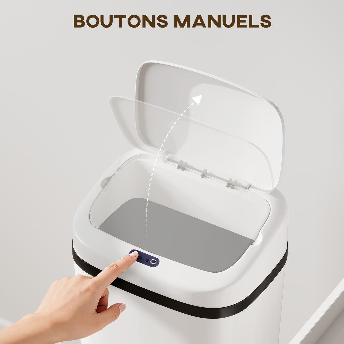 Poubelle cuisine automatique 50L en acier inoxydable, poubelle à capteur de mouvement sans contact, 33x25x84cm, blanc-4