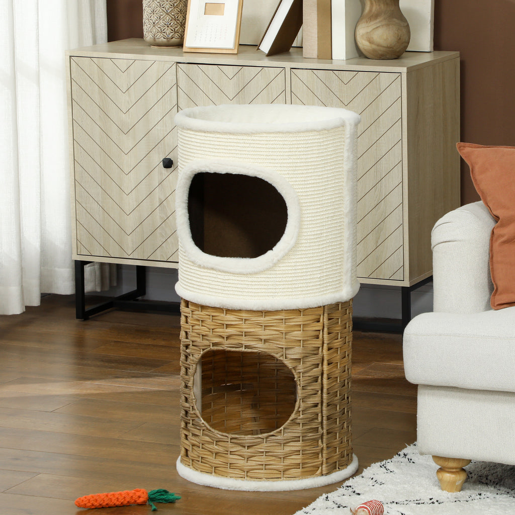 Niche pour chat d'intérieur à 3 niveaux, tour pour chat avec griffoir en sisal à griffer Ø 40 x 80 cm, crème-9