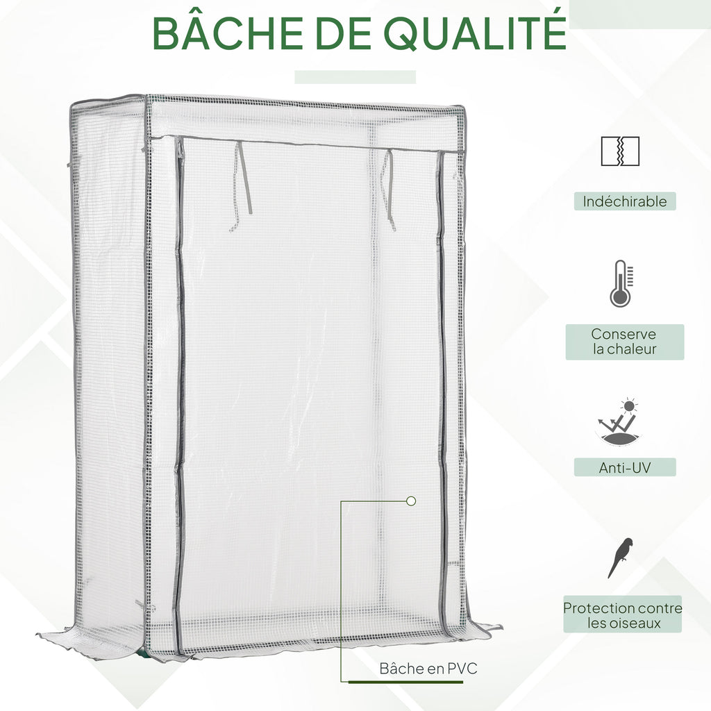 Serre de jardin, serre de balcon, bâche renforcée PE, châssis en acier, porte zippée enroulable, 100 x 50 x 150 cm blanc-4
